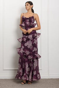 LILLI Flower Print Spaghetti Strap Ruffle Maxi Dress