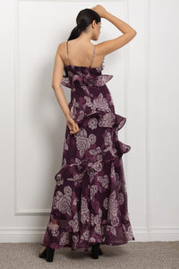 LILLI Flower Print Spaghetti Strap Ruffle Maxi Dress