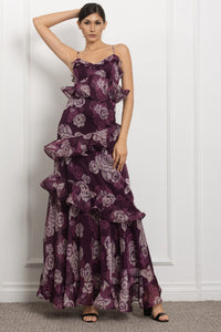 LILLI Flower Print Spaghetti Strap Ruffle Maxi Dress