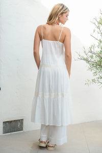 Off White Tie Front Lace Top And Pants Set