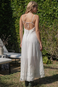 Off-white Embroidered Open Back Maxi Dress