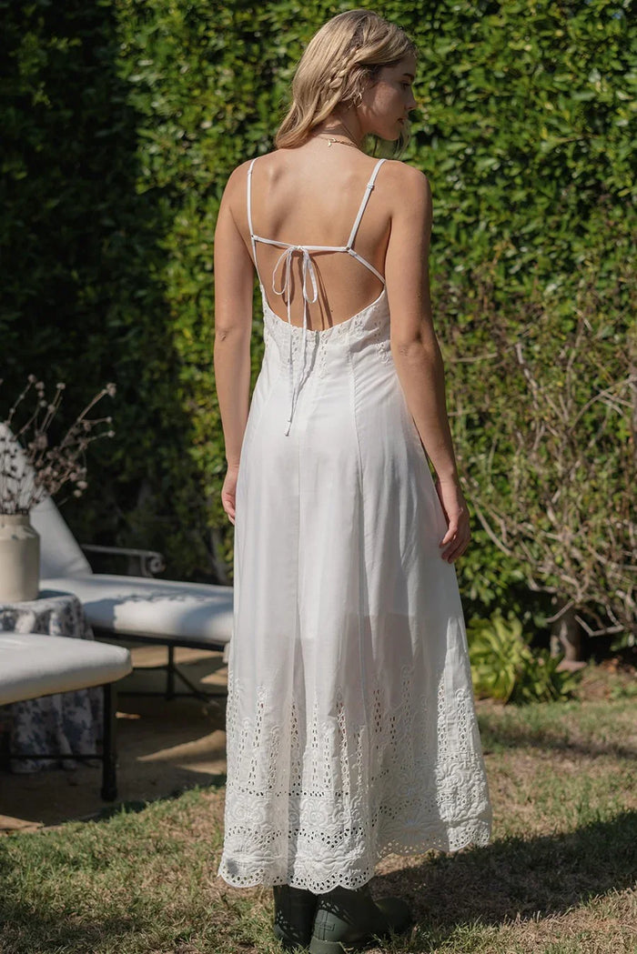 Off-white Embroidered Open Back Maxi Dress
