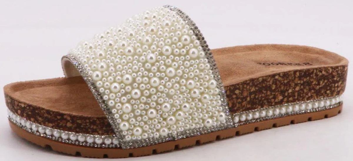 Pearl Accent Low Heel Sandal