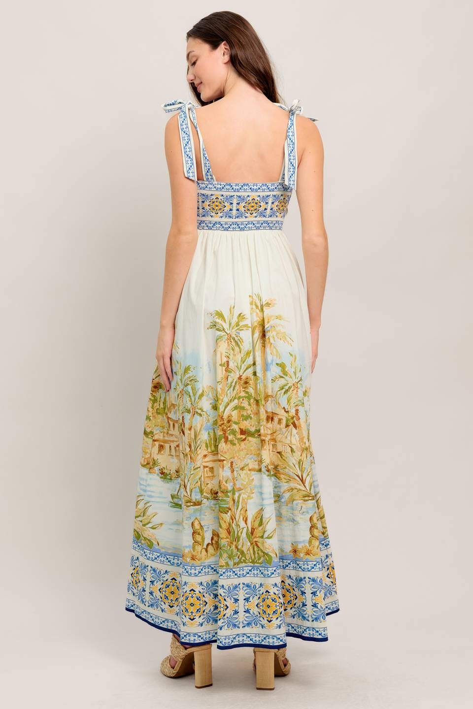 SHOULDER TIE HAWAII MAXI DRESS