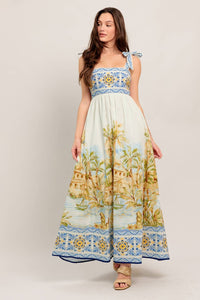 SHOULDER TIE HAWAII MAXI DRESS