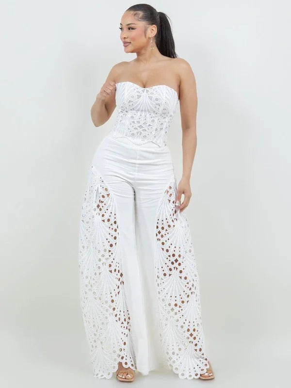 CORSET LACE TOP WITH FLARE CUTOUT LACE FLARE PANT PRIVILEGE
