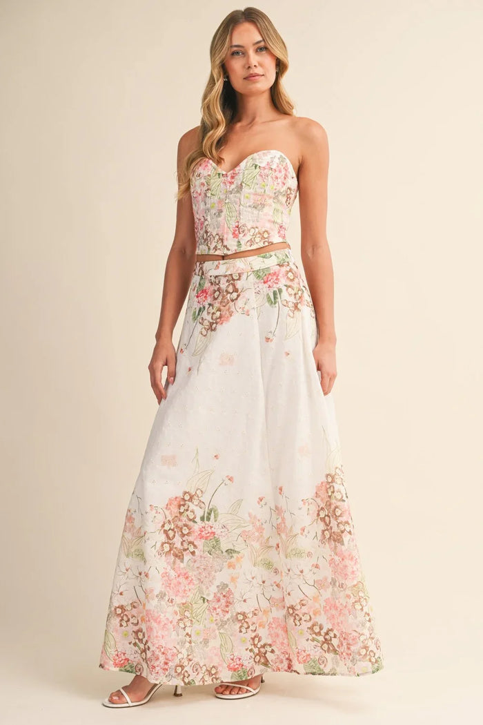 Floral Print Corset Top And Maxi Skirt