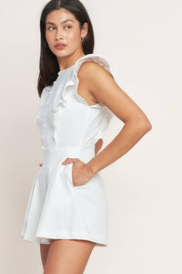 Ruffle Sleeve Button-Down Woven Romper