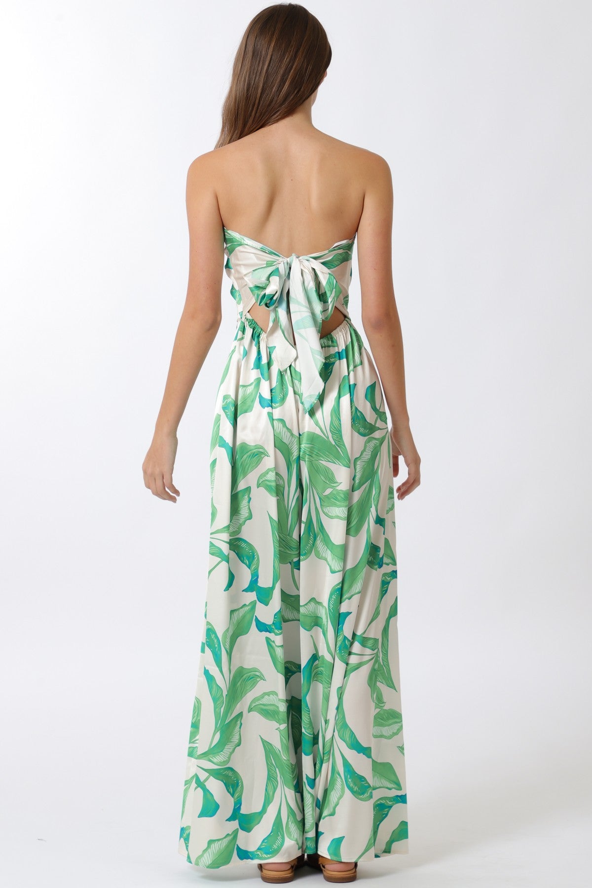 TROPICAL PRINT BACK TIE JUMPSUIT