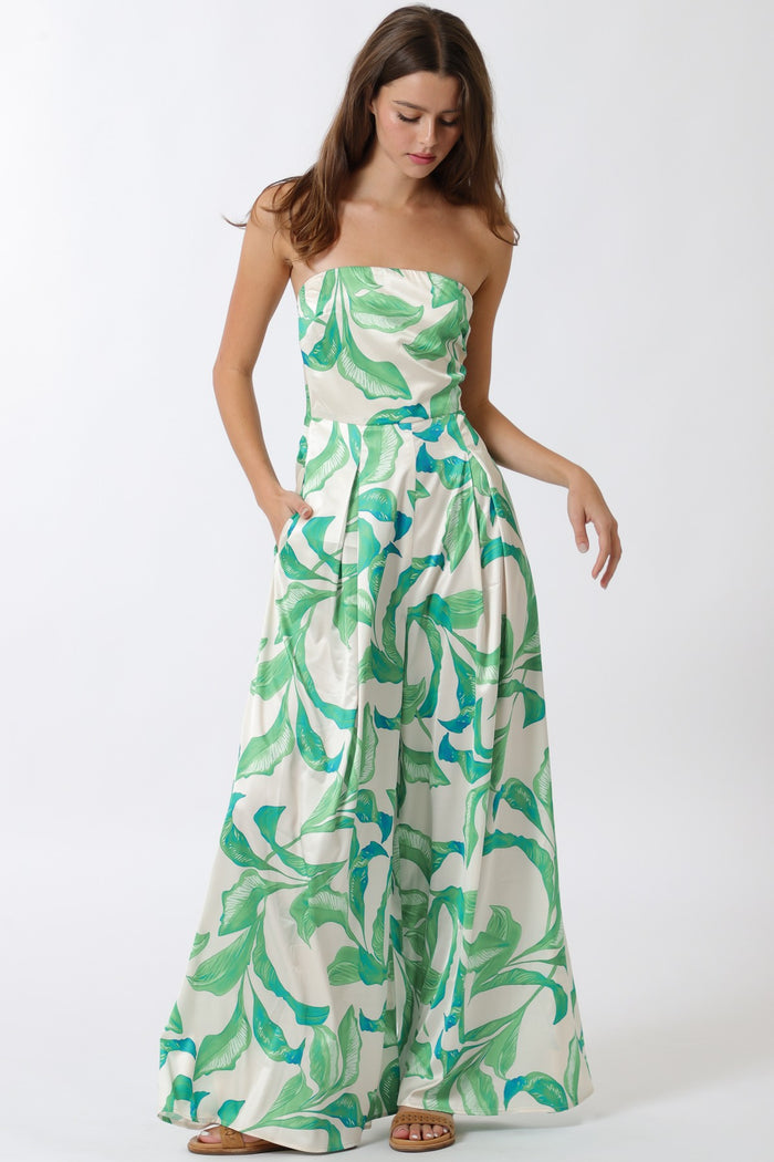 TROPICAL PRINT BACK TIE JUMPSUIT