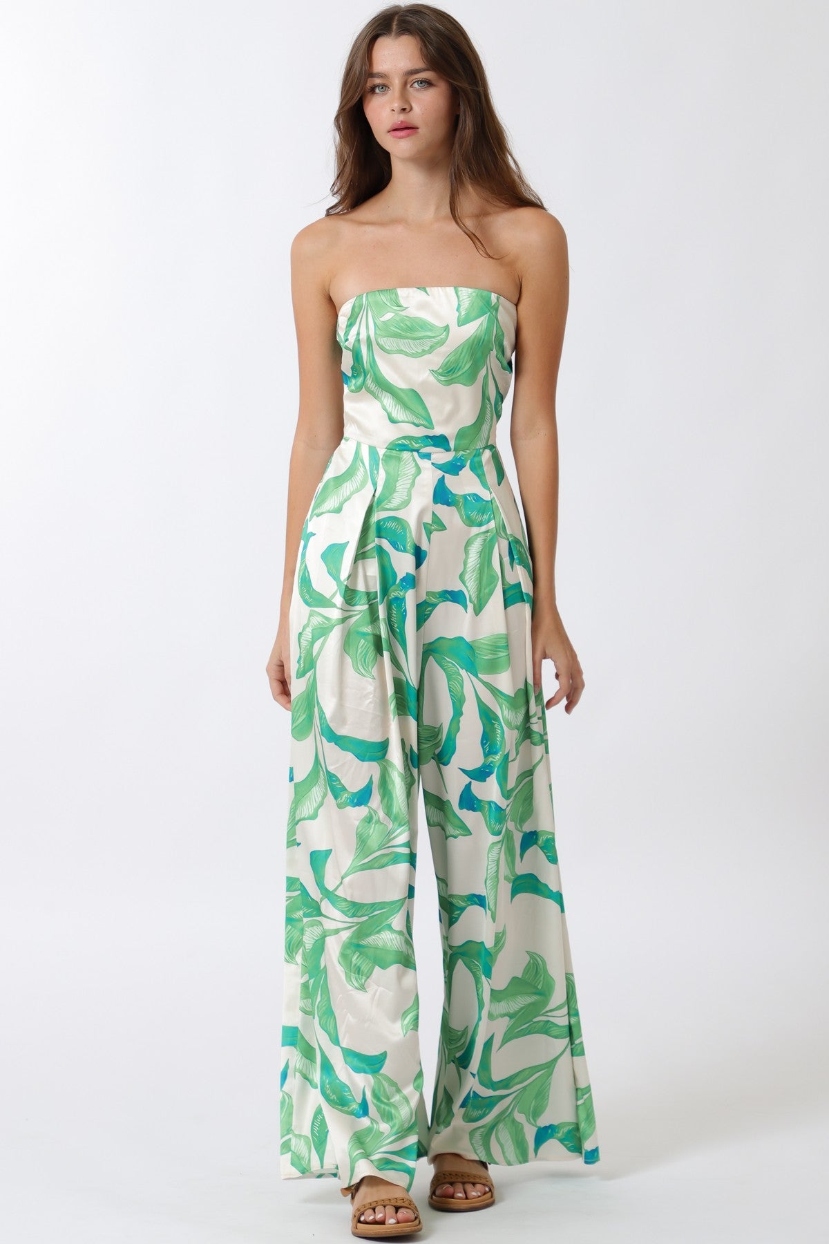 TROPICAL PRINT BACK TIE JUMPSUIT