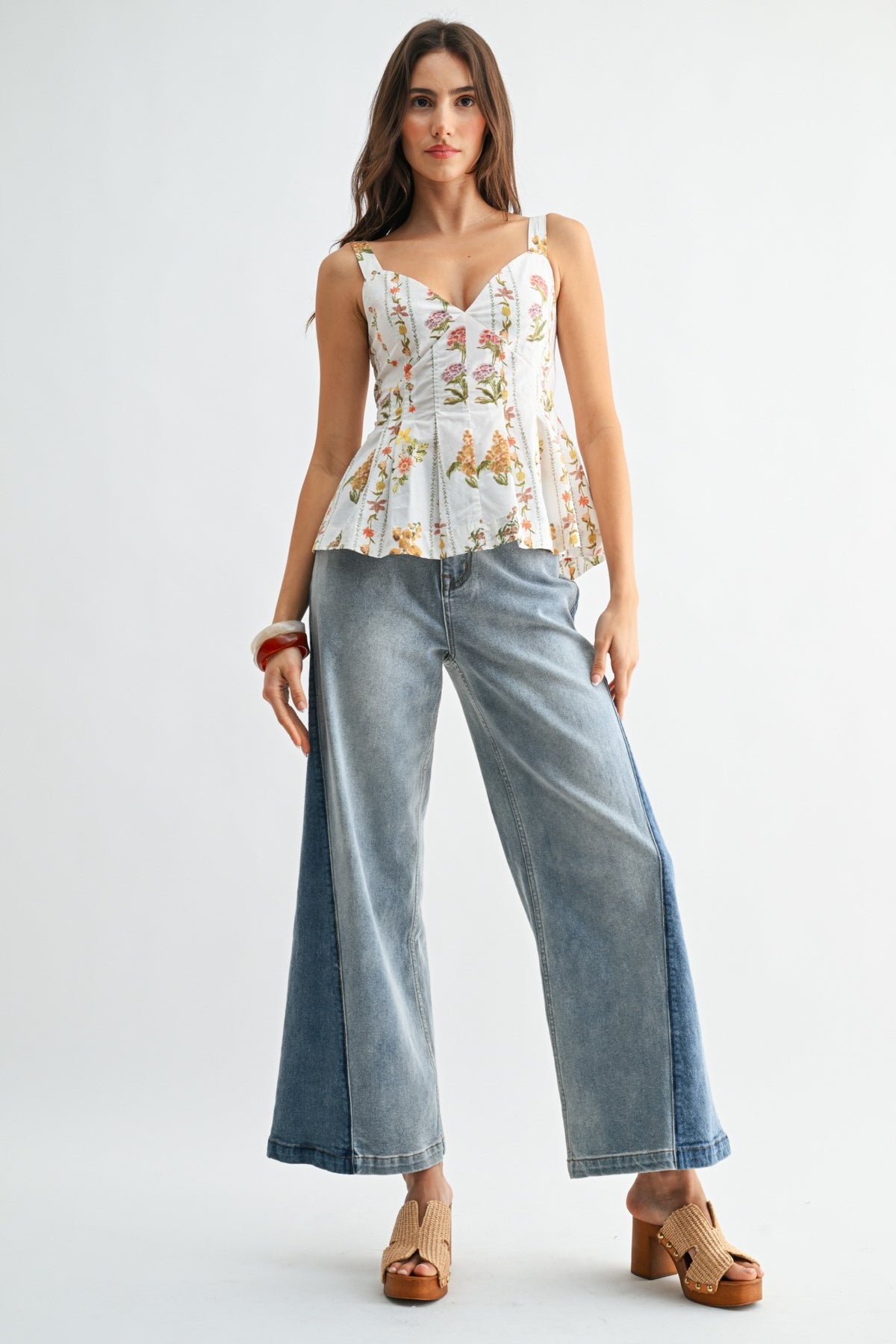 Floral Print Peplum Top With Adjustable Straps
