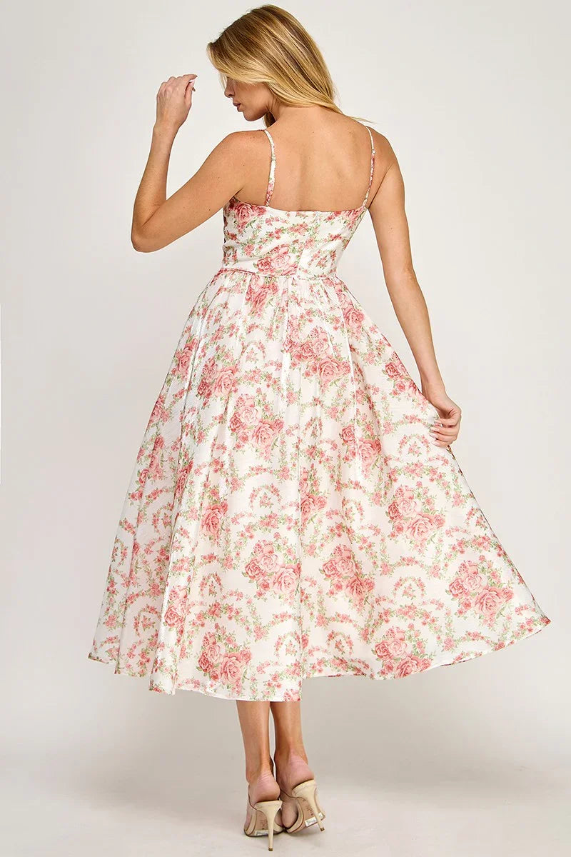 Floral Print corset Strap Maxi Dress