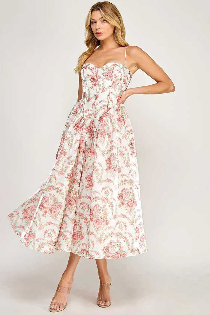 Floral Print corset Strap Maxi Dress
