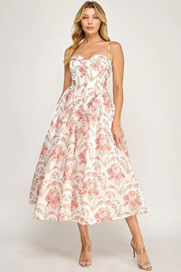 Floral Print corset Strap Maxi Dress
