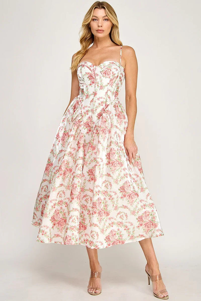 Floral Print corset Strap Maxi Dress