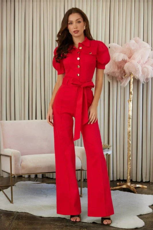 Short Sleeve Puff Jumpsuit