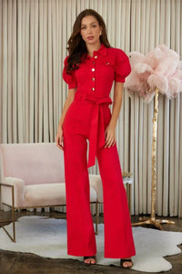 Short Sleeve Puff Jumpsuit
