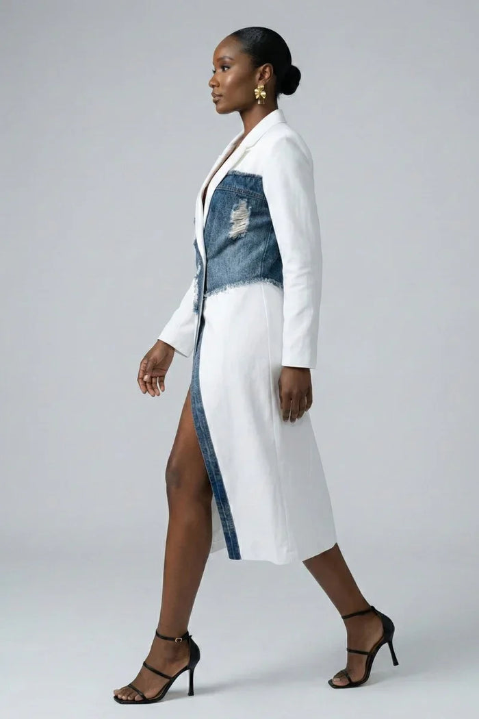 White & Denim Hybrid Blazer Dress