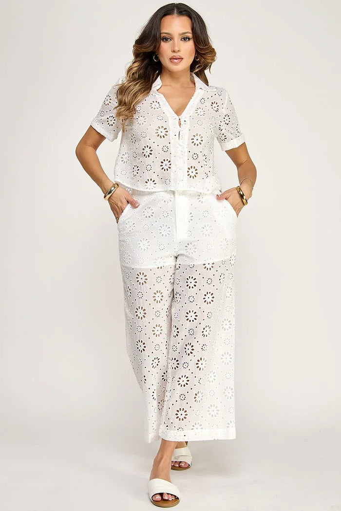 Eyelet Top & Pants Set - Premium Boutique 2PC Matching Set