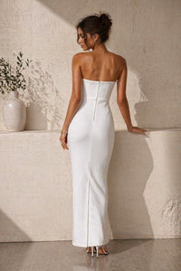 Delia White Rhinestone Strapless Corset Maxi Dress