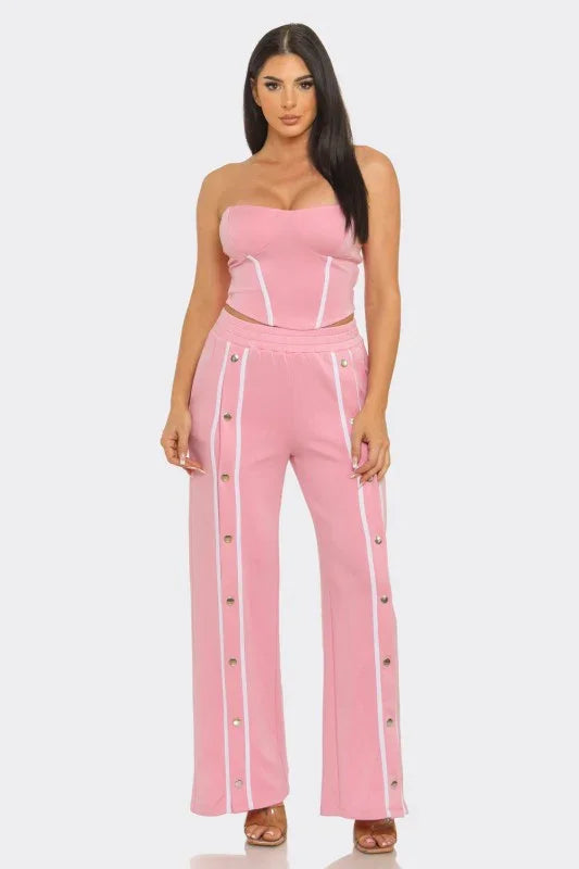Stripe Tapping Detail Tube Top And Pants Set