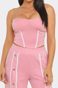 Stripe Tapping Detail Tube Top And Pants Set
