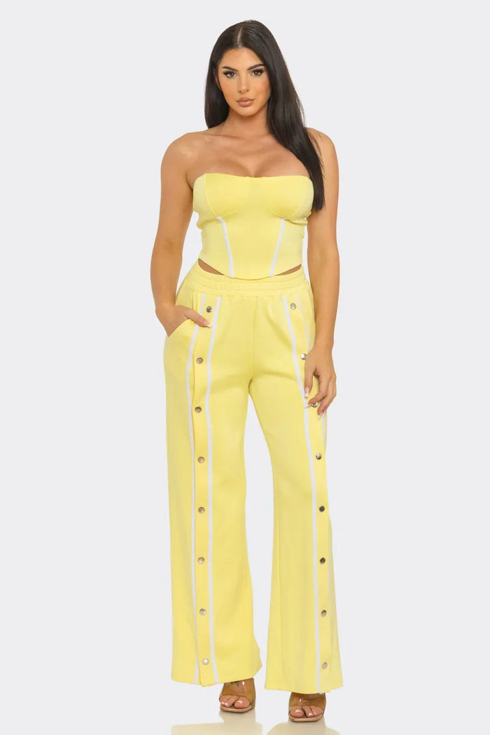 Stripe Tapping Detail Tube Top And Pants Set