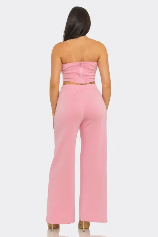 Stripe Tapping Detail Tube Top And Pants Set