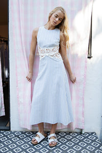 Striped Crochet Waist Cut Out Maxi Dress