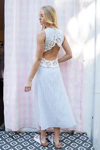 Striped Crochet Waist Cut Out Maxi Dress
