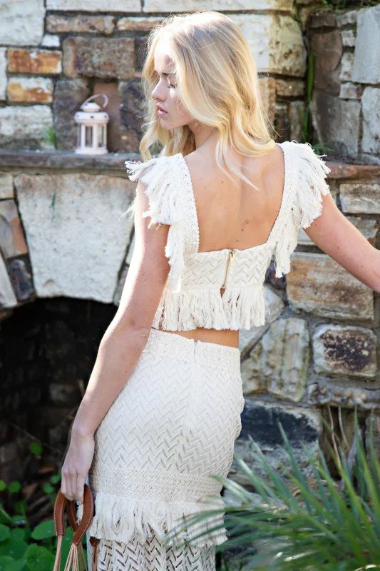 Crochet Fringe Crop Top & Maxi Skirt  SET