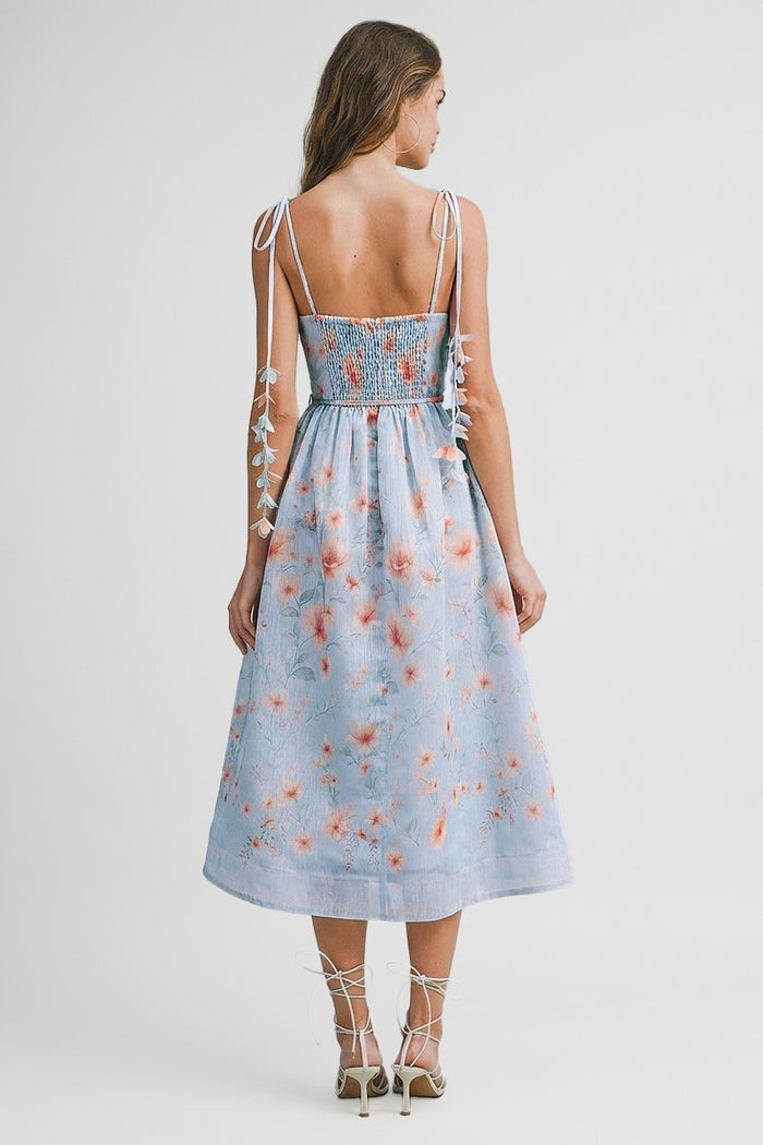 Corset Style Floral Midi Dress