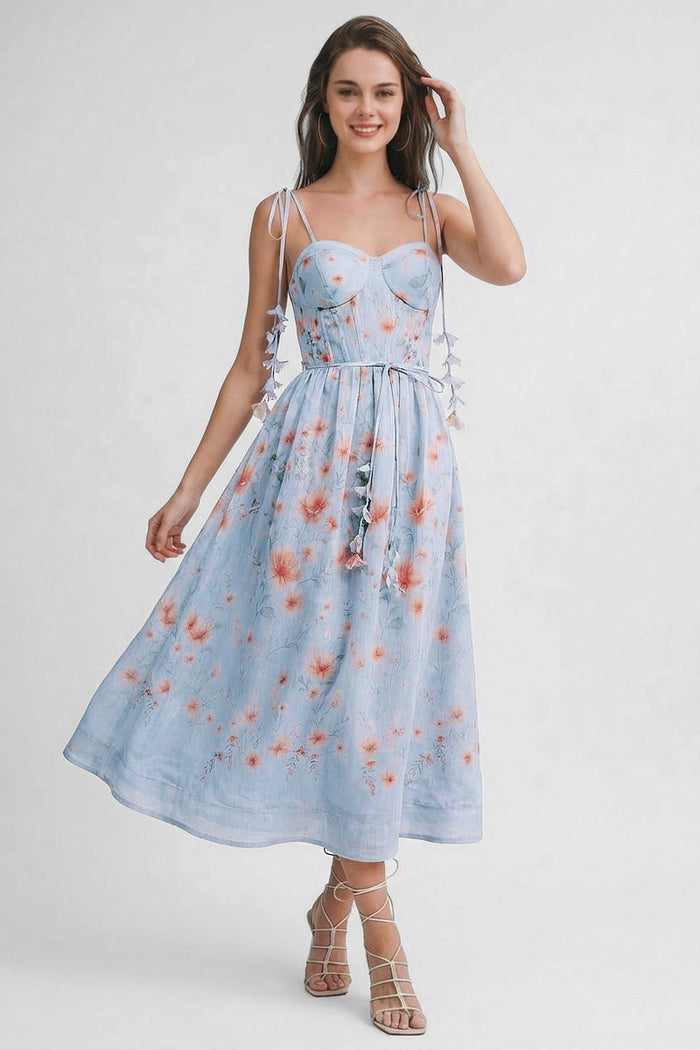 Corset Style Floral Midi Dress