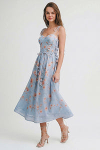 Corset Style Floral Midi Dress