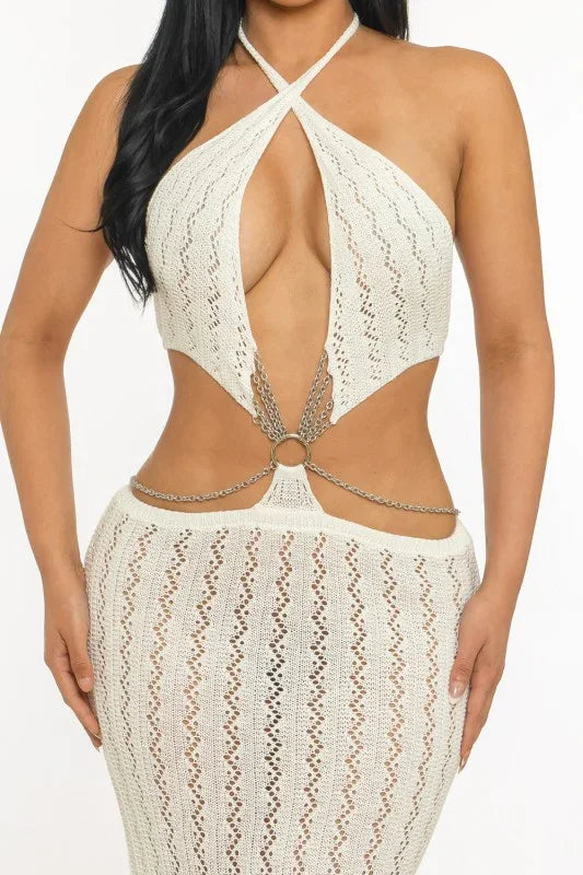 Half-naked Chest & Halter Neck Knitted Maxi Dress