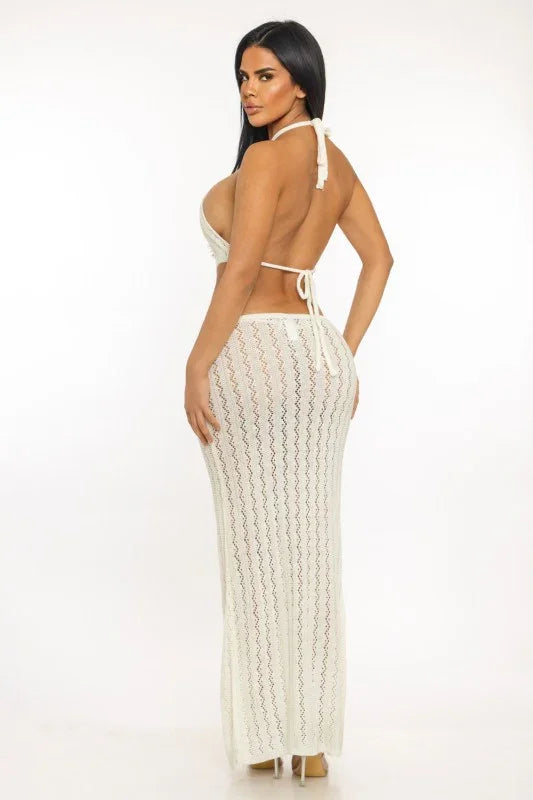 Half-naked Chest & Halter Neck Knitted Maxi Dress