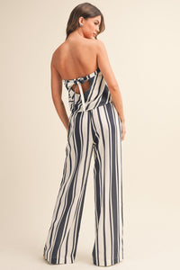 Striped Linen Tube Top And Wide Leg Pants Set