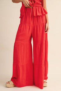 Strapless Peplum Top With Tiered Wide Leg Pants