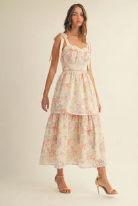 Floral Eyelet Strap-detail Midi Dress