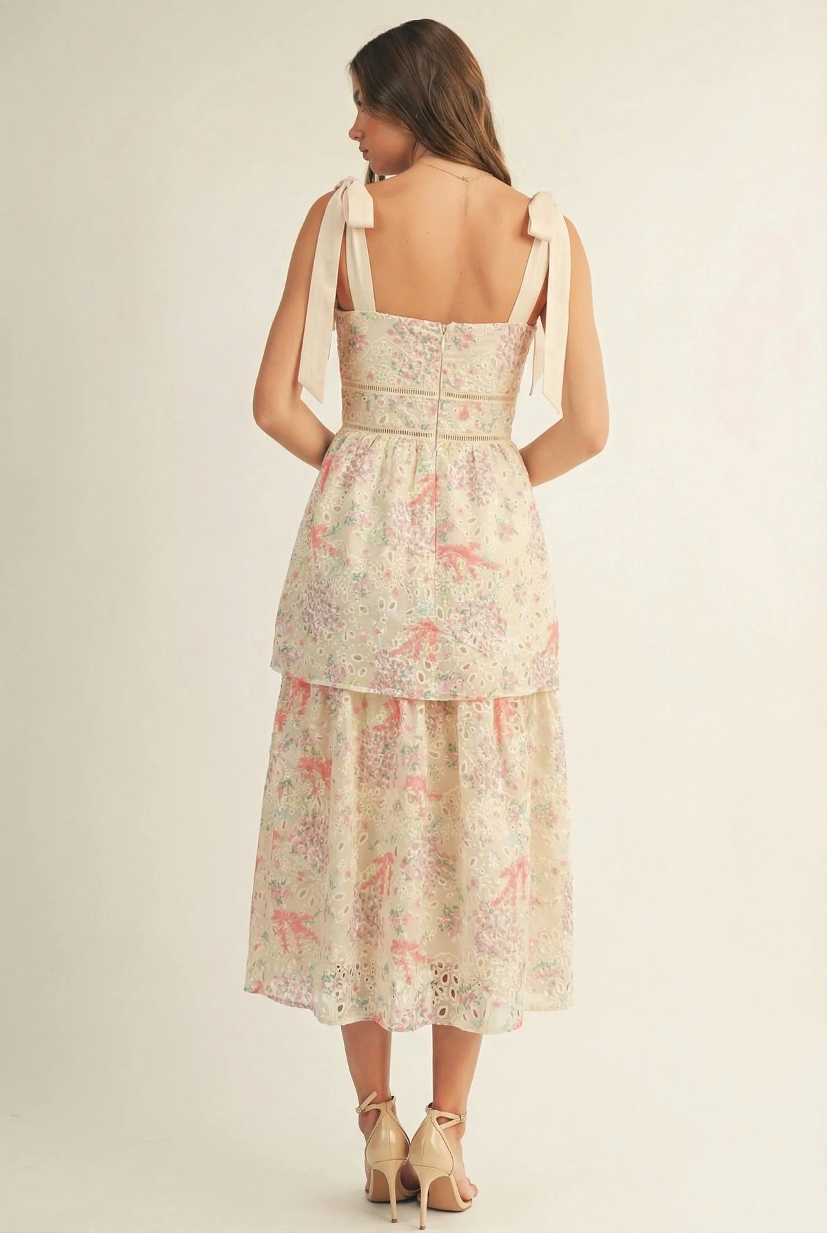 Floral Eyelet Strap-detail Midi Dress