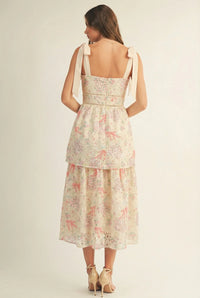 Floral Eyelet Strap-detail Midi Dress