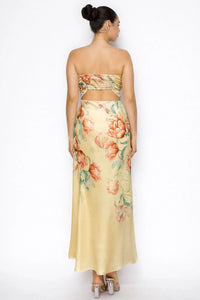 Floral Strapless Satin Top & Maxi Skirt Set