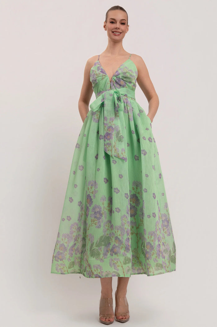 Floral Print V Neck Maxi Dress - Premium Boutique Spaghetti Strap Dress