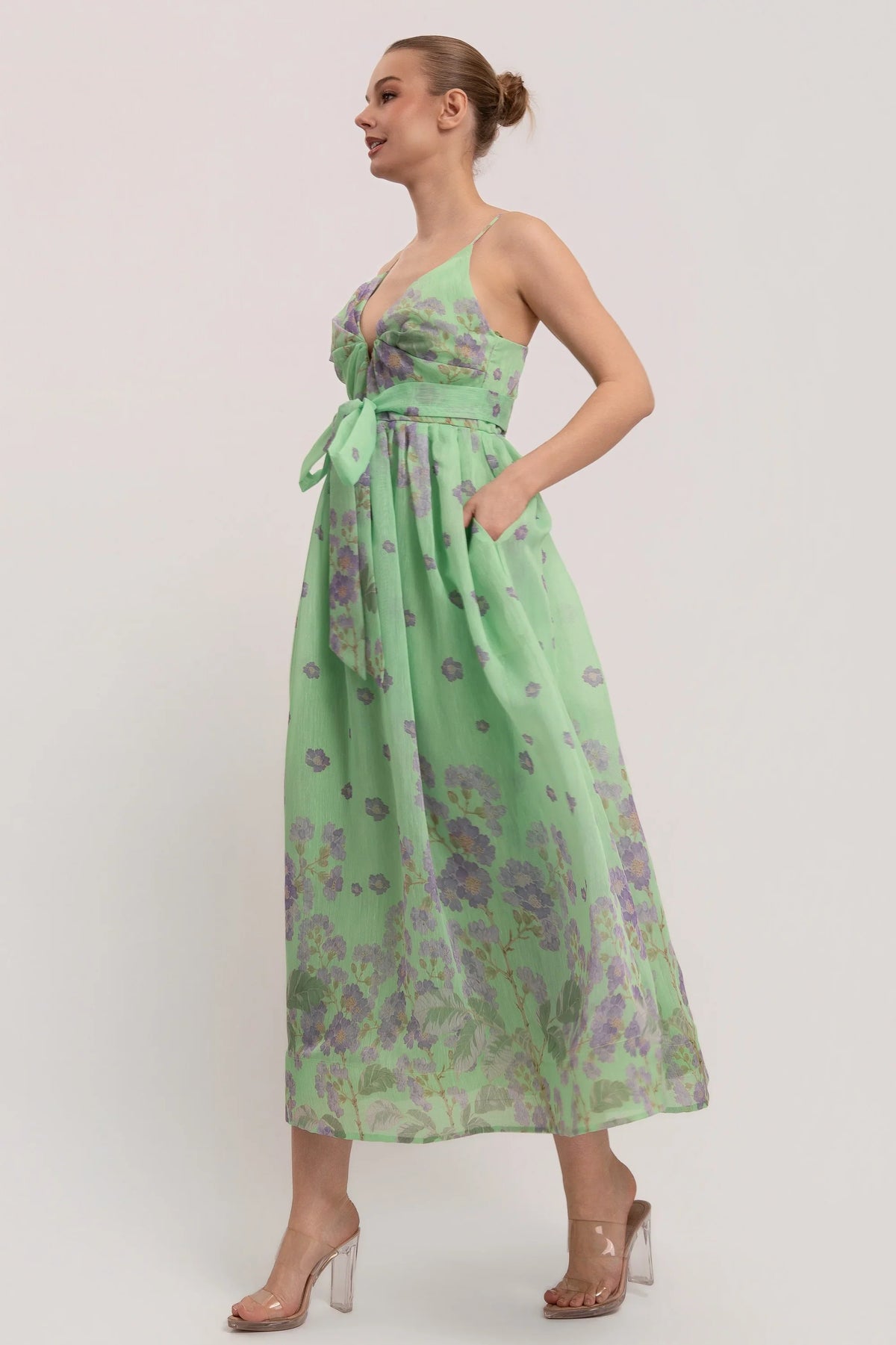 Floral Print V Neck Maxi Dress - Premium Boutique Spaghetti Strap Dress