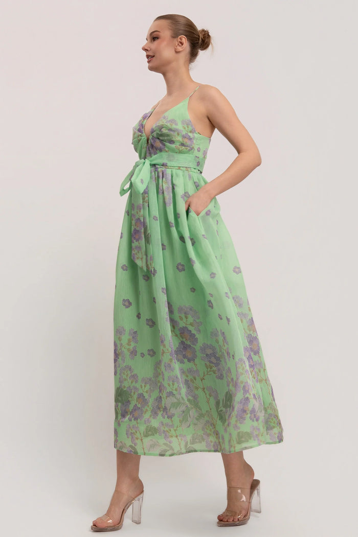 Floral Print V Neck Maxi Dress - Premium Boutique Spaghetti Strap Dress