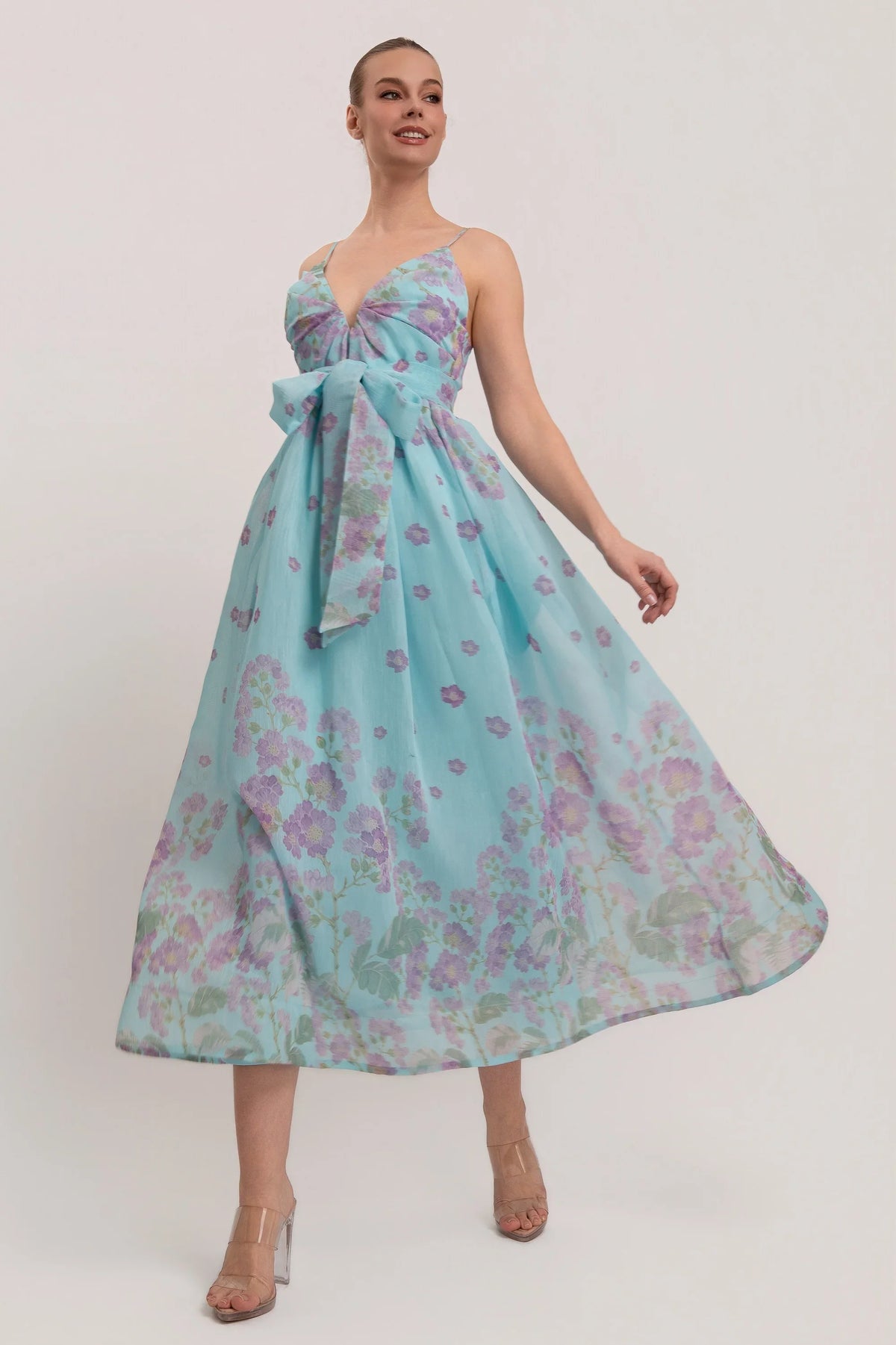 Floral Print V Neck Maxi Dress - Premium Boutique Spaghetti Strap Dress