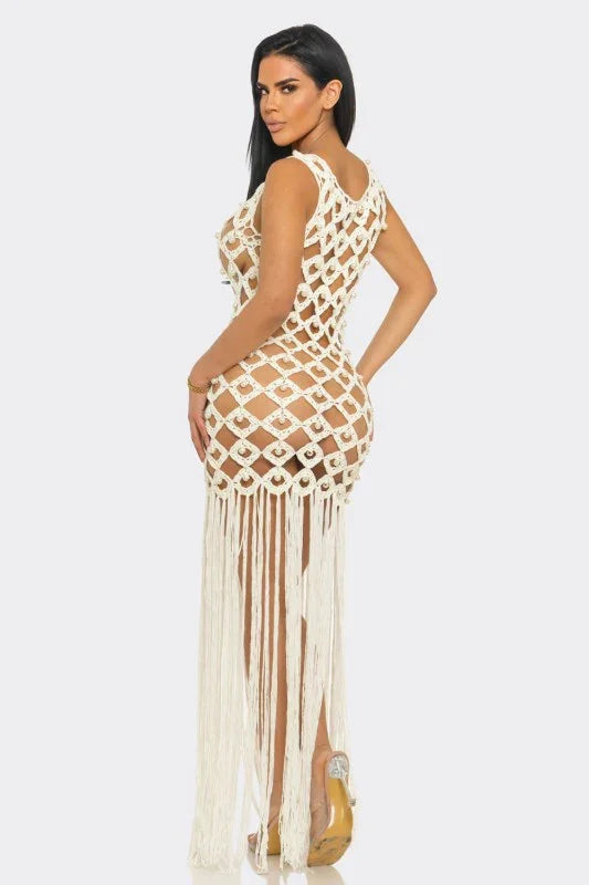 Pearl Accessories & Crochet Hook Maxi Dress