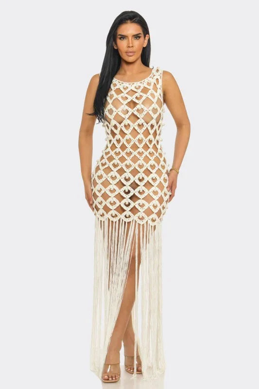 Pearl Accessories & Crochet Hook Maxi Dress