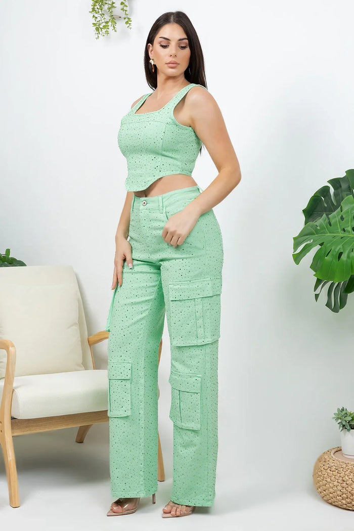 Rhinestones 4 Pockes Cargo Jean